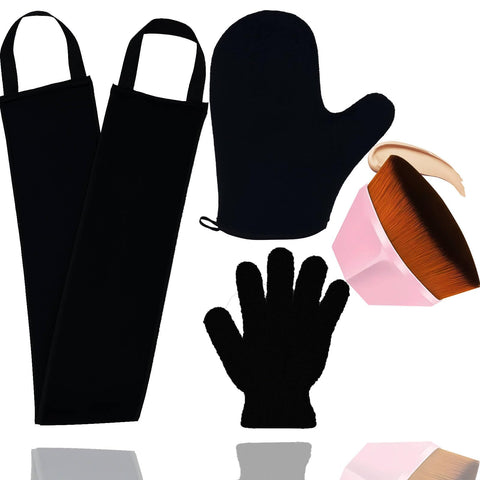 4Pack Self Tanning Mitt Applicator Set, 1 Self Tanning Mitt, 1 Self Tanner Lotion Back Applicator, 1 Self Face Tanner Brush, 1 Exfoliating Glove, Sunless Self Tan Kit