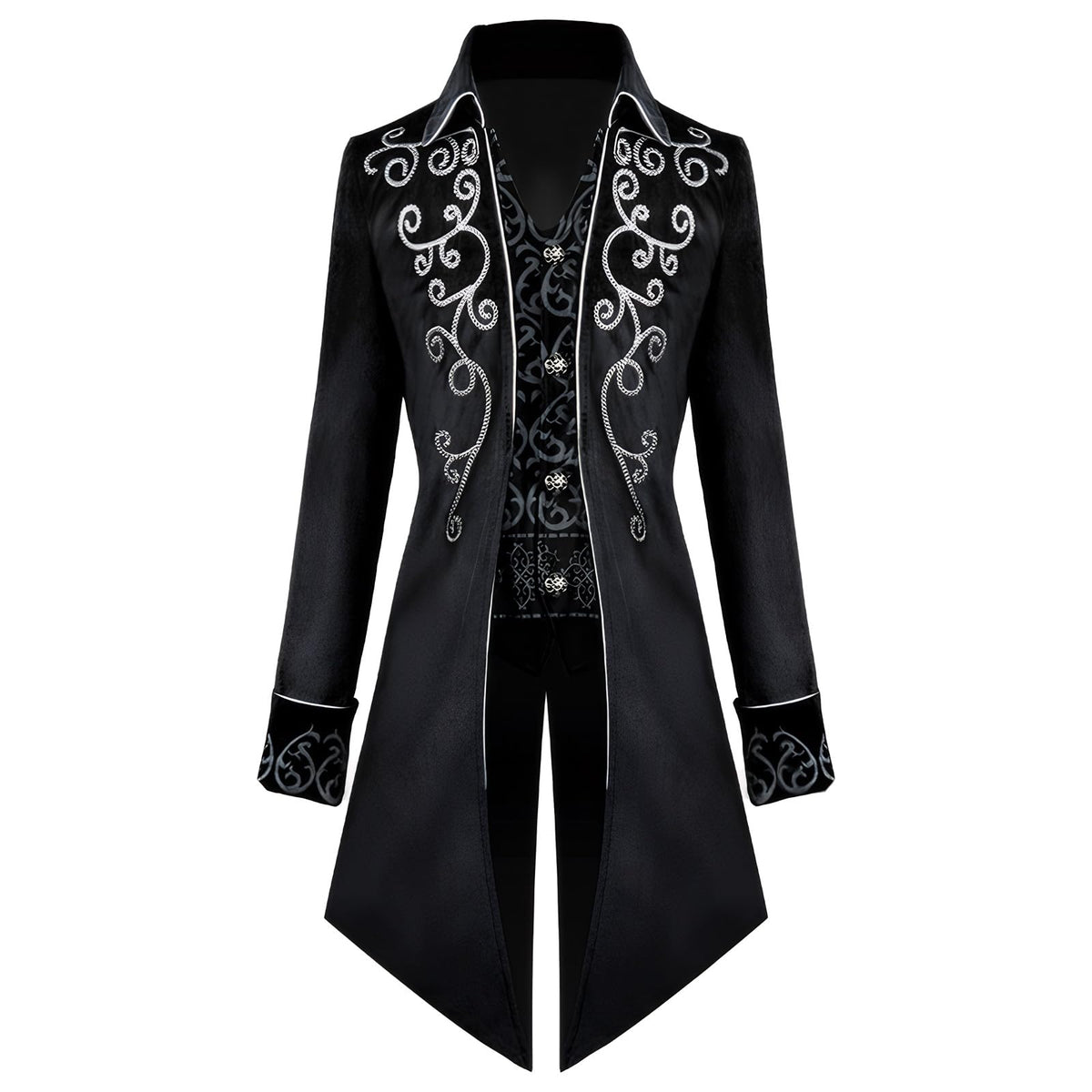 KGIHPC Men's Steampunk Vintage Tailcoat Jacket Medieval Gothic Victorian Frock Uniform Halloween Costume (UK, Alpha, XL, Regular, Regular, Black)