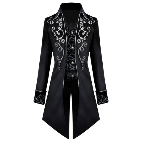 KGIHPC Men's Steampunk Vintage Tailcoat Jacket Medieval Gothic Victorian Frock Uniform Halloween Costume (UK, Alpha, XL, Regular, Regular, Black)
