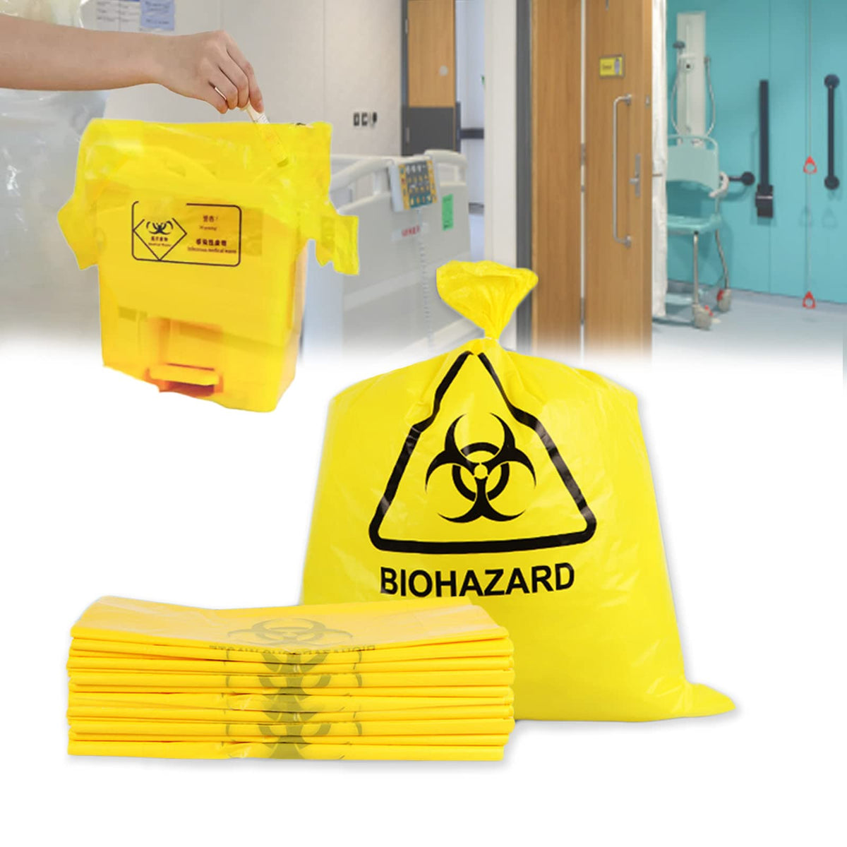 Disposable Bio Waste Bags, Puncture Resistant, 30-33 Gal Capacity, 1.97 mil, 50 mircon, 32"x 24"(10 PCS)