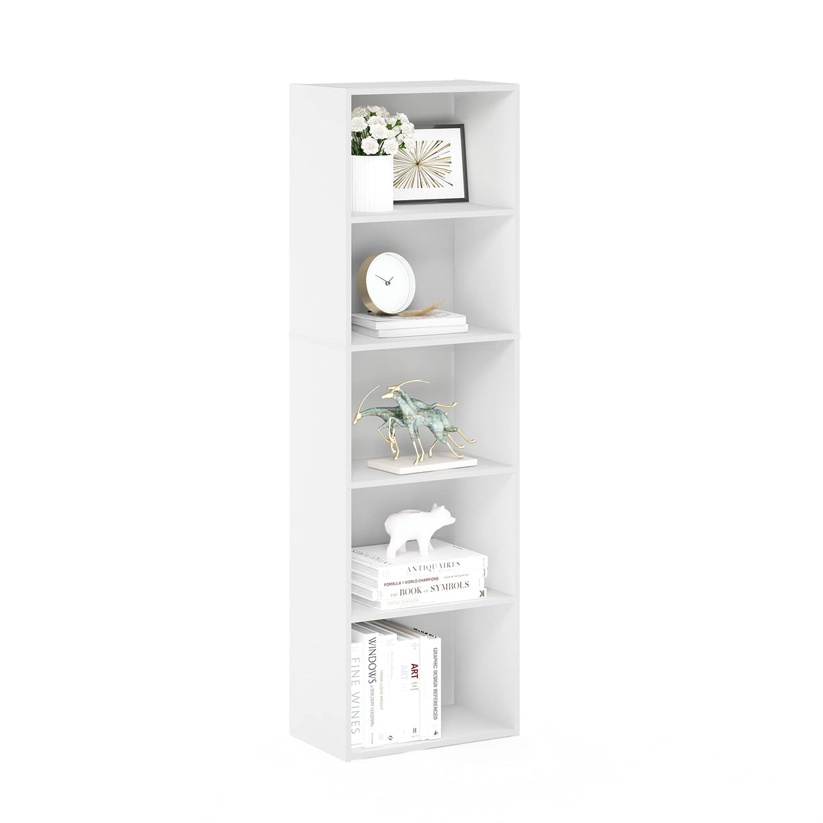 Furinno Luder 5-Tier Reversible Color Open Shelf Bookcase, White