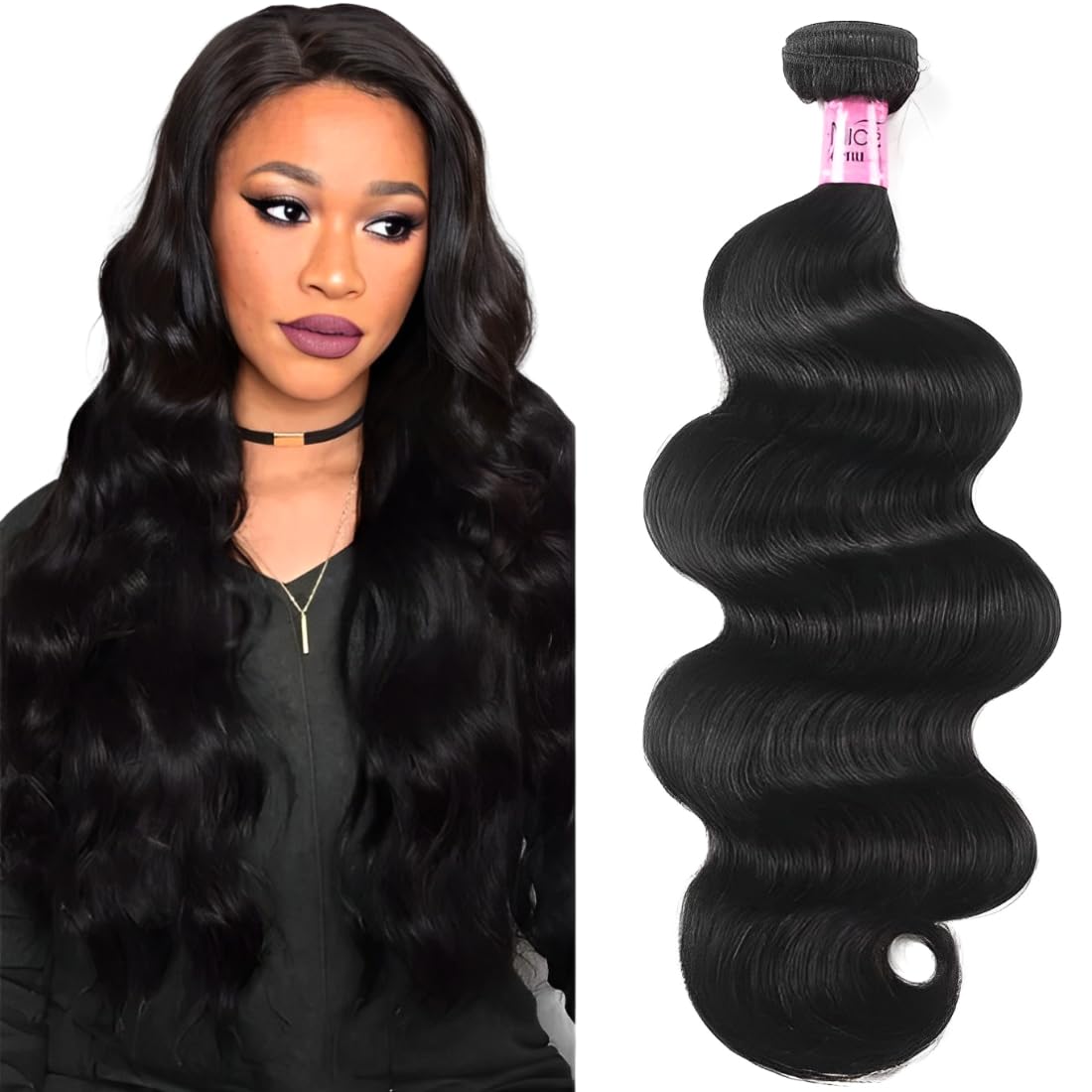 UNice Hair Brazilian Body Wave Human Hair 1 Bundle 100% Unprocessed Virgin Human Hair Weave Extensions Natural Black Color Can be Dyed and Bleached 20 inch