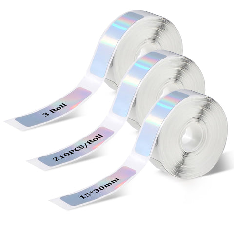 Giantree 3 Rolls D30 Adhesive Reflective Label Maker Tape, Thermal Label Printing Paper Household Storage Labels Tape for Christmas Home Office School Organization Gift for Decoration (15mmx30mm)