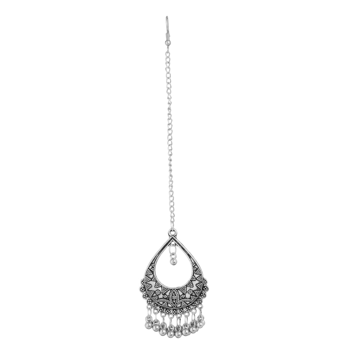 Jwellmart Indian Maang Tikka Oxidized Jewelry Antique Boho Bohemian Retro Vintage Maang Tikka Head Chain for Women (Drop Bells)