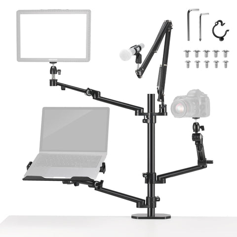 NEEWER Overhead Camera Stand Desk Mount Rig with 4 Boom Arms for Photography Video Light Ring Light Mount Webcam Mic Compact DSLR for Live Streaming Broadcast Online Teaching Meeting, DS007