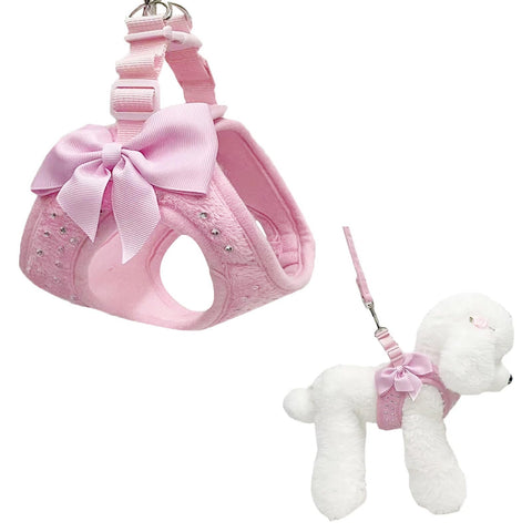 Felenny Pink Dog Harness and Leash Set Step in Diamond Studded Pet Harness for Small Dogs Cats