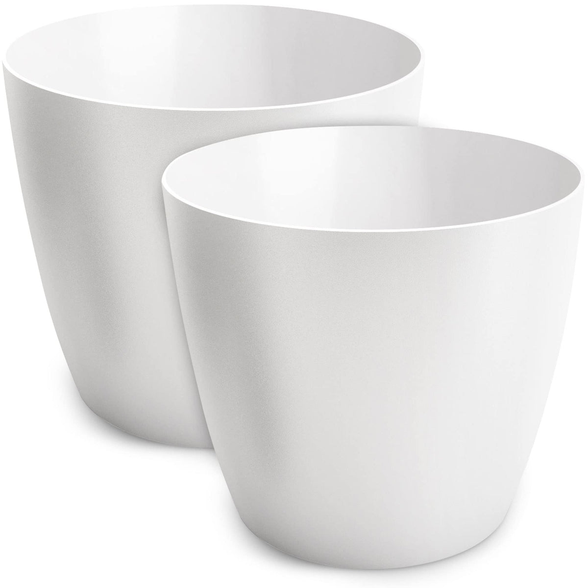 TULMERO Matte Flower Pot, Plastic Planter, Decorative Pot for Large and Small Plants, Set of 2 Flower Pot, Herb Pot, White, Diameter 9.5 cm