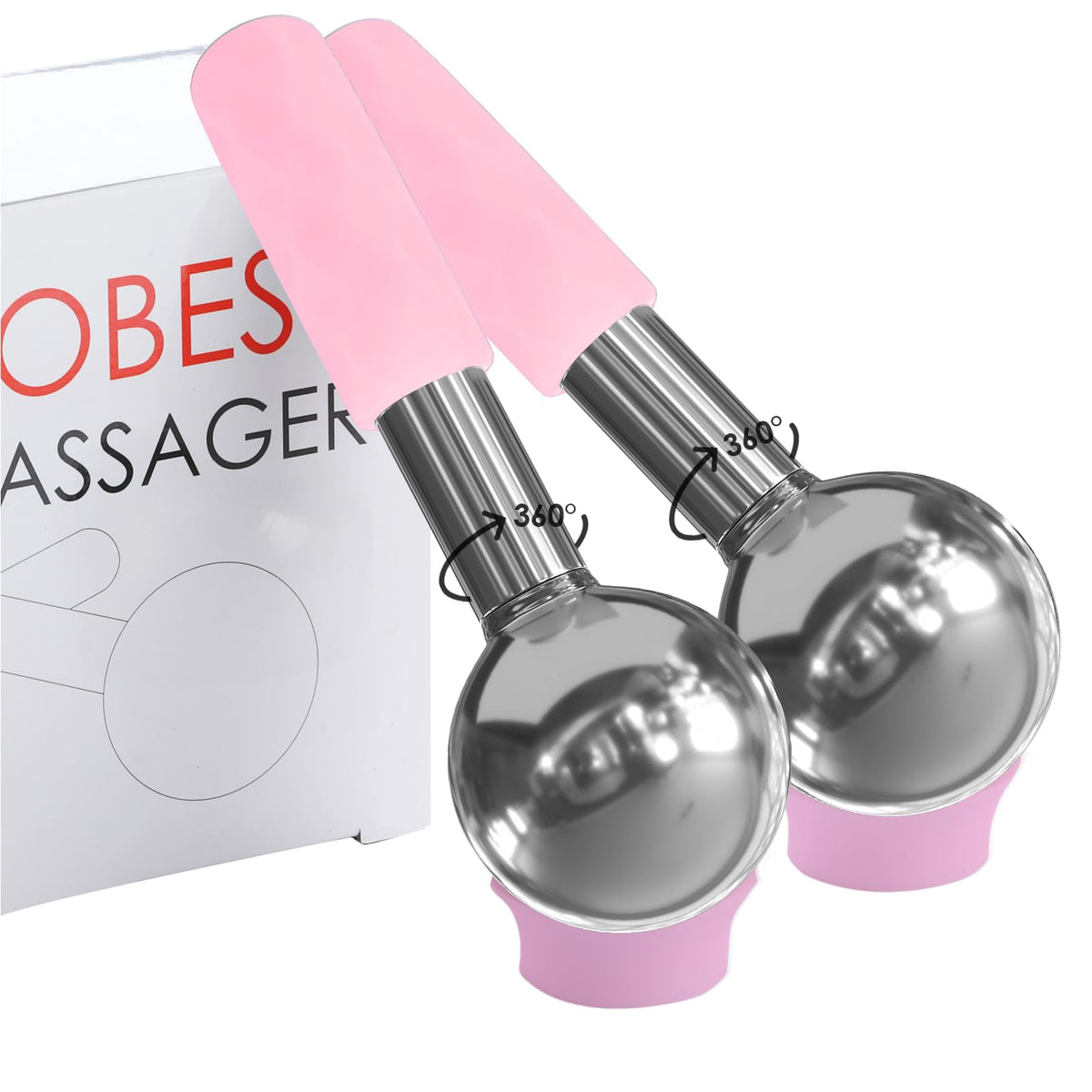 Rotating Stainless Steel Ice Globes for Facials, Unbreakable Ice Globe Cooling Roller Balls for Face, Neck, Eyes Skin Care, Cryo Sticks to Reduce Dark Circles, Puffiness, Wrinkles, Anti-Aging, Pink