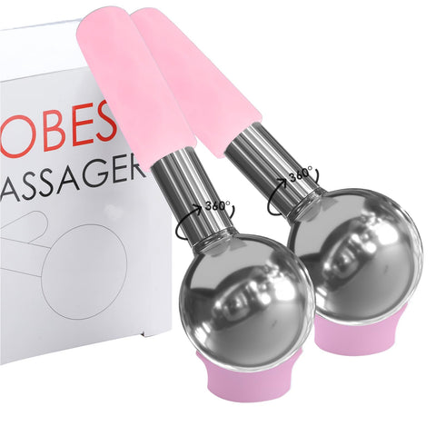 Rotating Stainless Steel Ice Globes for Facials, Unbreakable Ice Globe Cooling Roller Balls for Face, Neck, Eyes Skin Care, Cryo Sticks to Reduce Dark Circles, Puffiness, Wrinkles, Anti-Aging, Pink