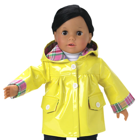 Sophia's Plaid-Lined Button-Up Raincoat, Leggings, & Wellie Rain Boots Clothing Set for 18ÃƒÆ’Ã‚Â¢ÃƒÂ¢Ã¢â‚¬Å¡Ã‚Â¬Ãƒâ€šÃ‚Â Dolls, Yellow/Pink
