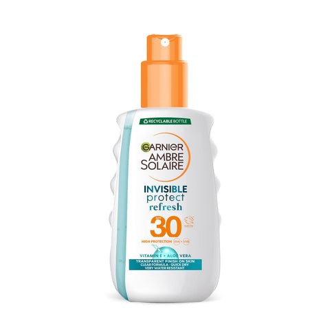 Garnier Ambre Solaire Invisible Protect Refresh Spray SPF50, Invisible Finish Transparent Sun Cream Spray, High Sun Protection Factor 50 SPF, Water Resistant Sunscreen, UVA & UVB Protection, 200ml