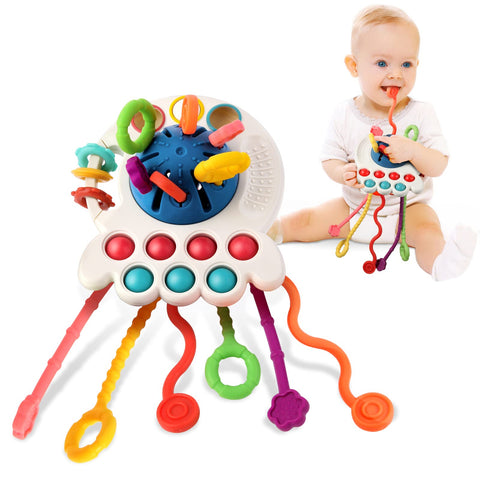 Hooku Montessori Toys for 1 Year Old, Sensory Toys for Babies, Food Grade Silicone Pull String Activity Toy, Fine Motor Skill Toys for Toddlers, Baby Travel Toys, Baby Girl Boy Gifts