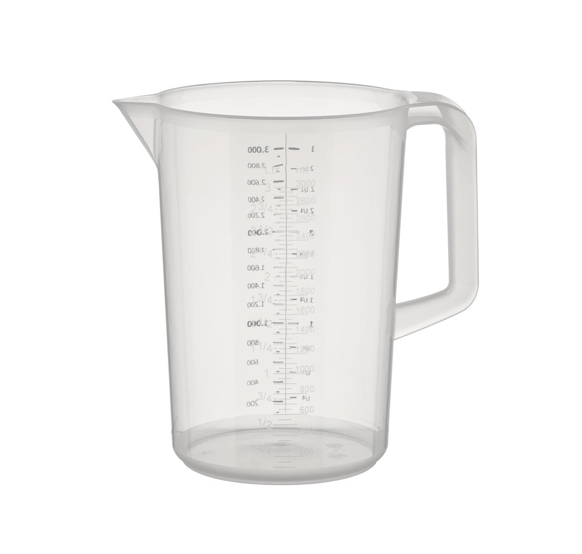 APS Measuring jug 3 litres, Ã˜ 17.5 x H: 23.5 cm, Plastic jug with Embossed Scale on The Outside, Closed Handle, 1 and ml Litre Graduations, Dishwasher Safe