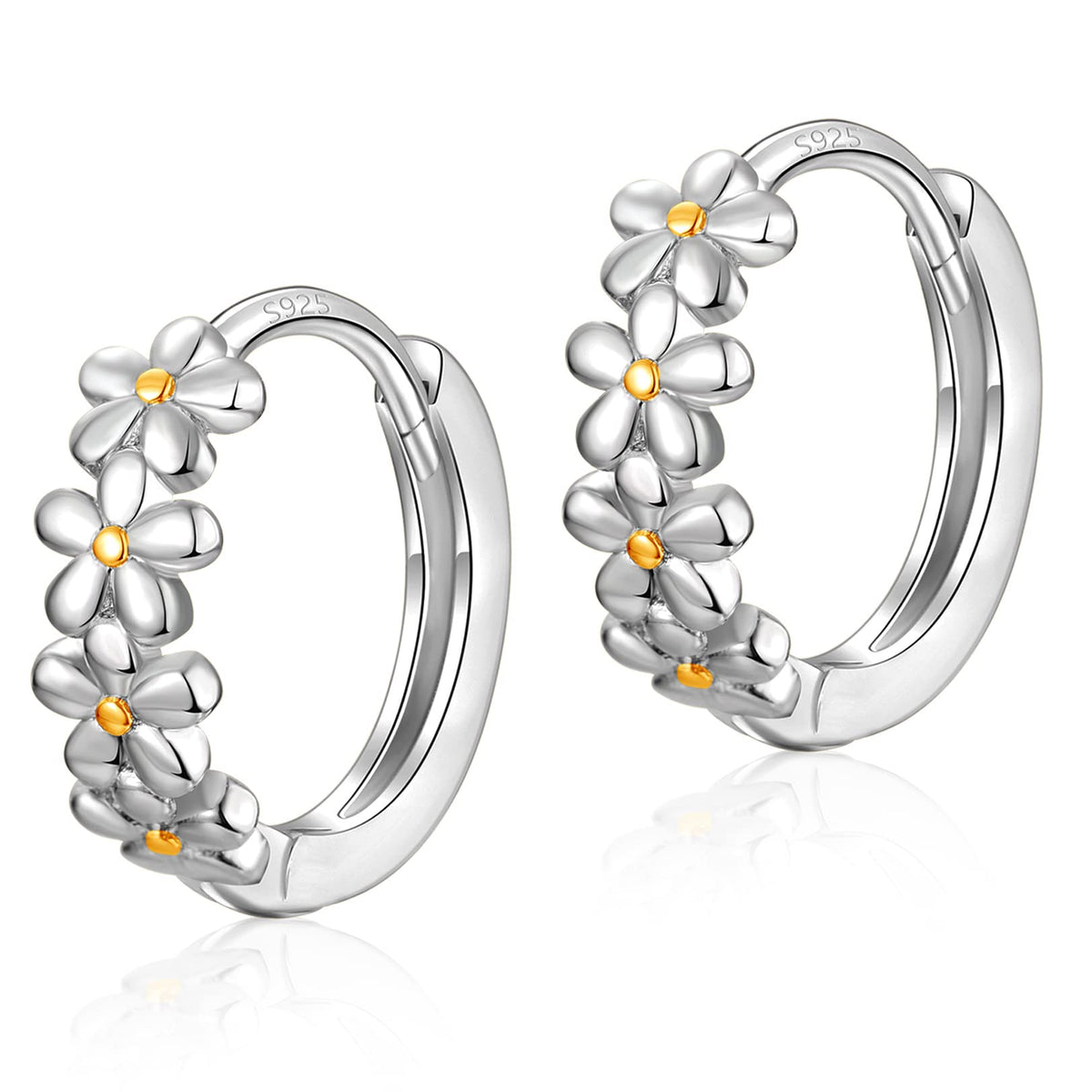 CERSLIMO Small Hoop Earrings for Women |925 Sterling Silver Post 10mm Flower Cluster Huggie Hoop Earrings, Hypoallergenic Cartilage Piercing Hoops Jewelry (Silver+Gold(12mm))