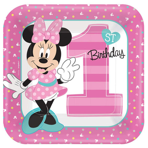 1st Birthday Minnie Mouse 9" Lunch Dinner Plates 8 count Party Supplies Minnie Fun to be One!8