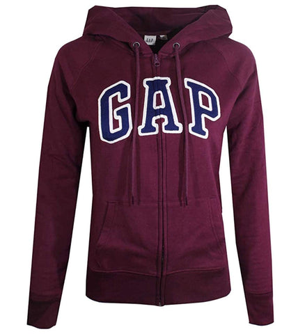 GAP Womens Fleece Arch Logo Full Zip Hoodie (XL, Maroon)