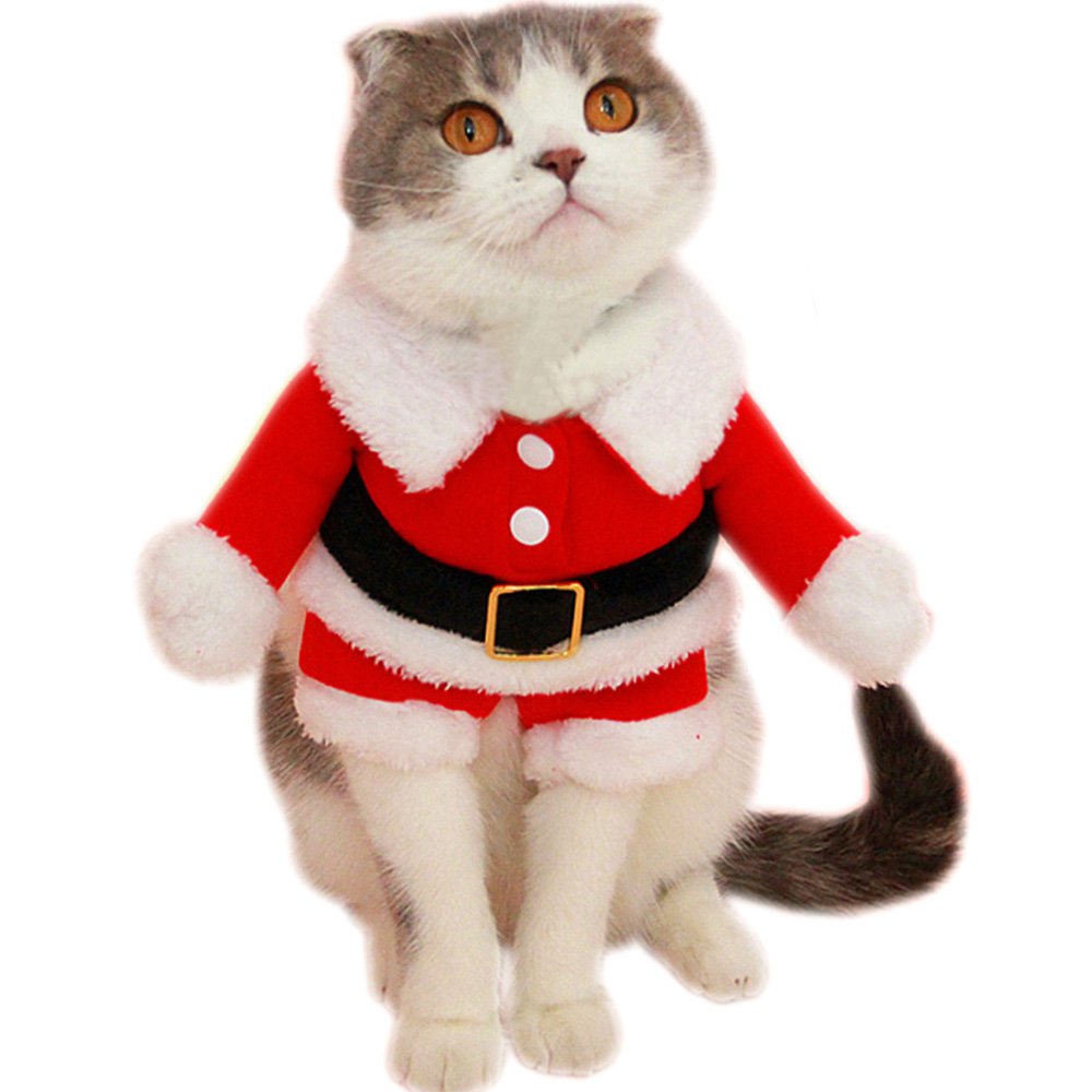 Bolbove Pet Christmas Santa Claus Suit Costume for Small Dogs Cats Jumpsuit Winter Coat Warm Clothes (Red, Medium)
