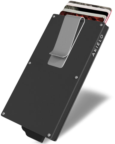 AKIELO RFID Blocking Card Holder with Money Clip and Gift Box - Slim Minimalist Metal Blocker Card Wallet for Men - Contactless Credit Card Protector (Alpha - Titanium Clip Edition)