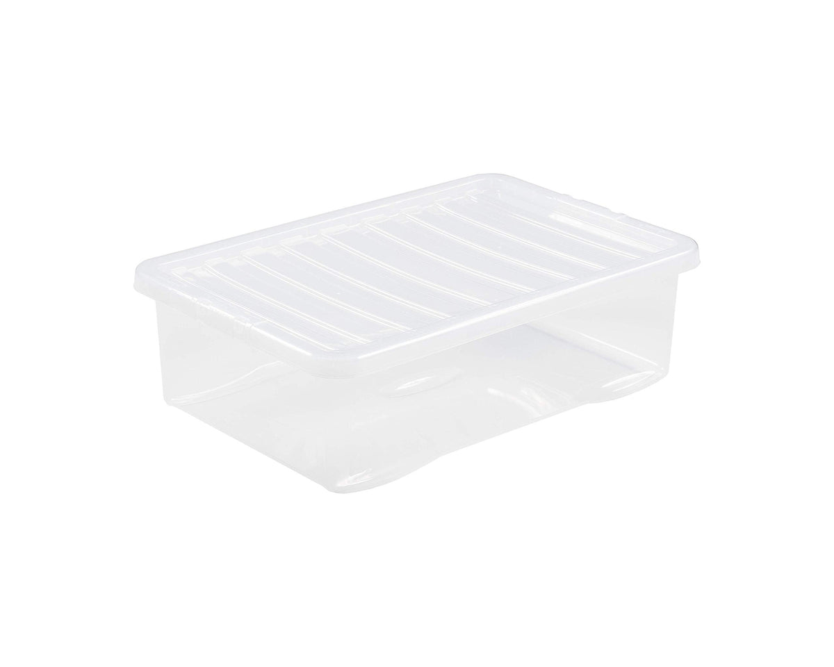 Wham Clear Plastic Storage Box Boxes With Lids Home Office Stackable Nestable, 32L Underbed, Set of 5