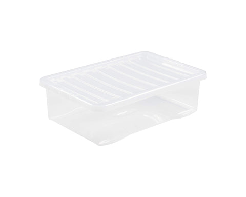 Wham Clear Plastic Storage Box Boxes With Lids Home Office Stackable Nestable, 32L Underbed, Set of 5