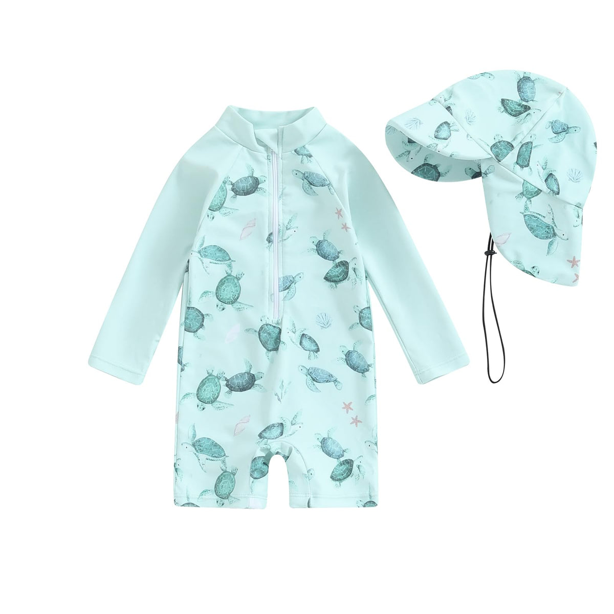 Baby Boy Girl Swimsuit One-Piece Zipper Long Sleeve Rash Guard with Hat Swimming Bathing Suit Toddler Swimsuits Baby Wetsuit Swimwear Beachwear (E Green, 6-12 Months)