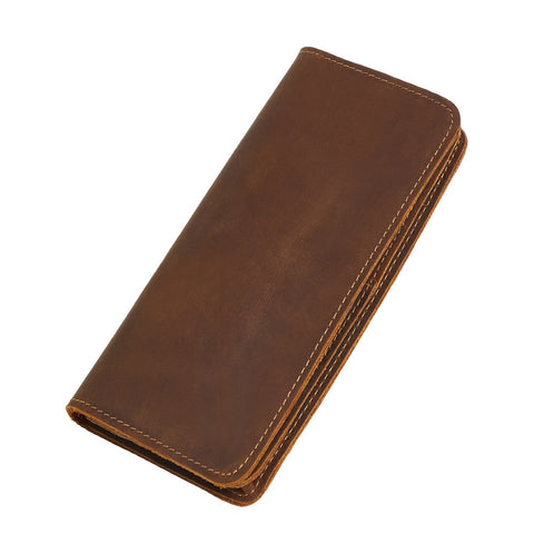 I0I&I0I Genuine Leather Men's Long Wallet Crazy Horse Leather Business Retro Multi-Card Position Clutch Fashion Casual Wallet (Brown)