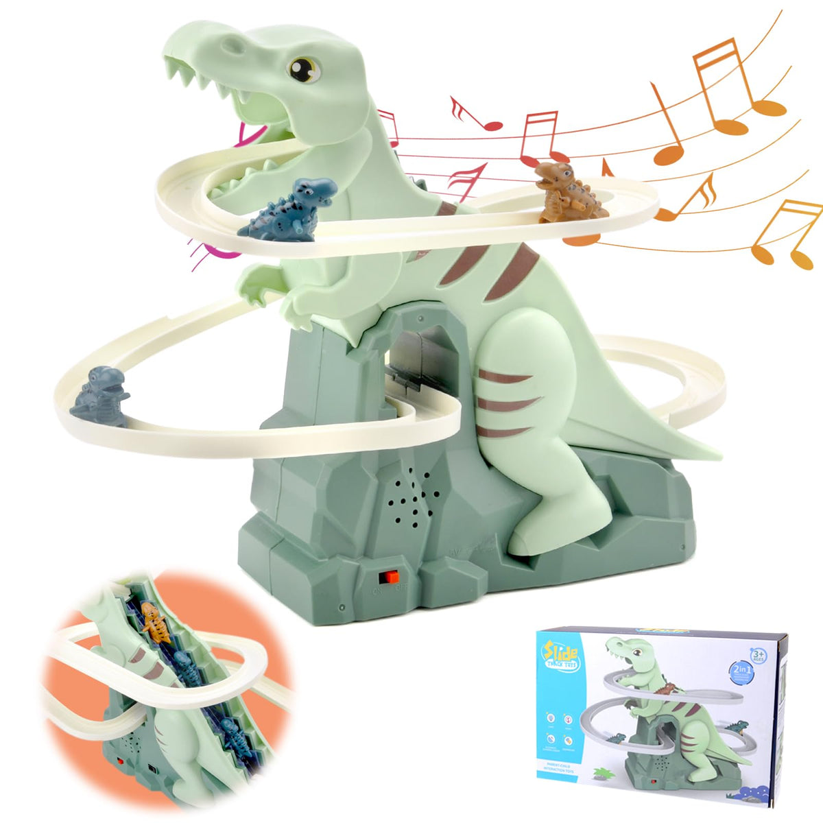 DAWRIS Dino Slide, 2024 New Dino Slide Toy, Dino Climbing Slide Toy with Lights and Music, Dinosaur Roller Coaster Toy, Dinosaur Climbing Slide Toy for Toddlers and Kids