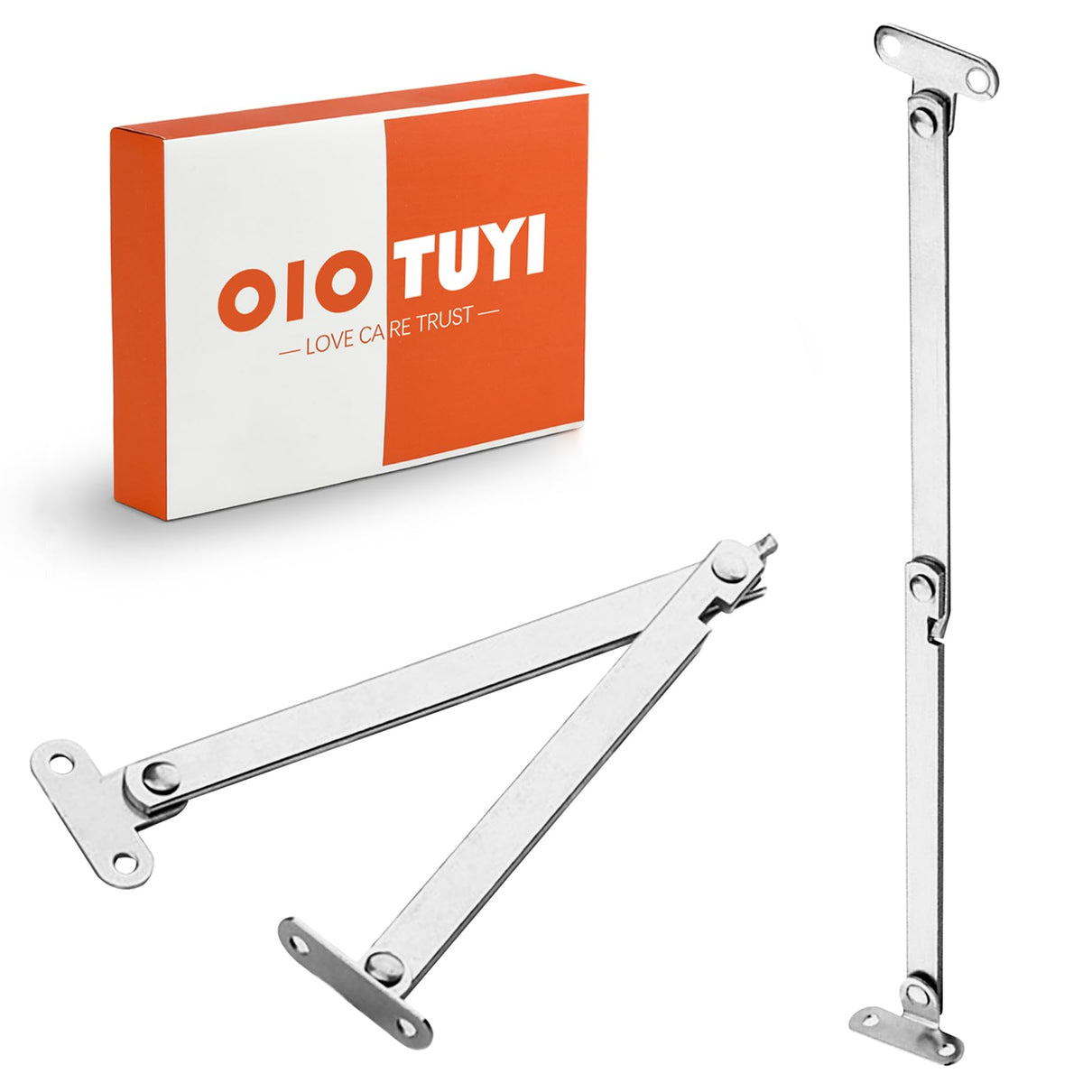 OioTuyi Pack of 2 flap holders, flap hinge, all-metal folding hinge with lock, 180Â° flap fitting, door opening limiter, lid support hinges for furniture doors, lid support