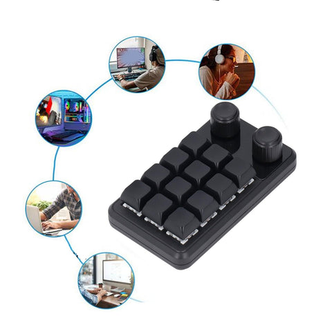 12 Keys USB Mini Macro Mechanical Gaming Keyboard Blue Switch RGB Mechanical Keyboard Dual Knobs Type C BT 2.4G Wireless Programming Macro Software for Gaming