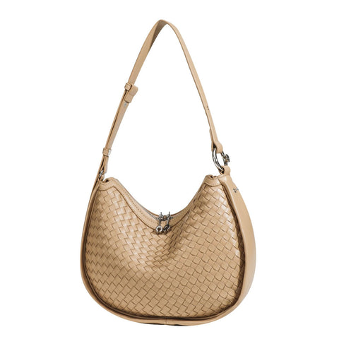 DSGUTWO Crescent Shoulder Bag for Women, Woven Crossbody Bag, Small Clutch Purse, Hobo Tote Handbags with Detachable Straps (Khaki)