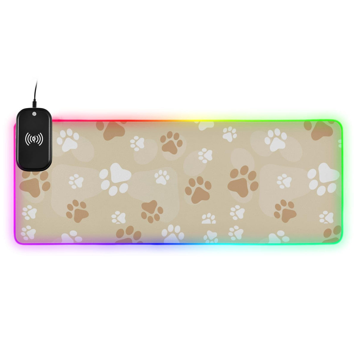 Dog Paw Prints Wireless Charging Mouse Pad for Mobile Phone Extra Large Gaming Mousepad with 13 Lighting Modes Keyboard Mat for Gaming MacBook PC Laptop Desk Home Office