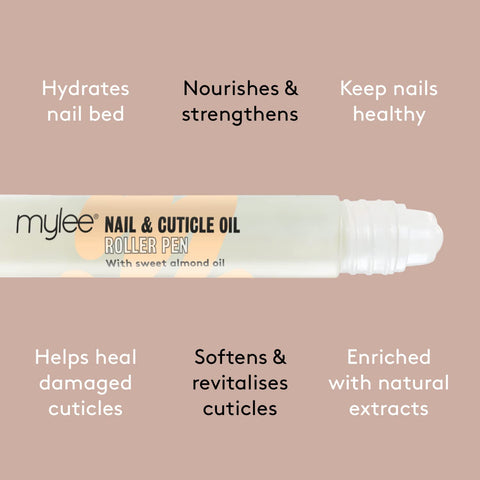 Mylee Nail & Cuticle Oil Rollerball Pen 10ml - Deeply Hydrating & Moisturising, Nourish & Condition, Non-Greasy Formula, Leaves No Sticky Residue, Enriched with natural extracts and vegetable oils