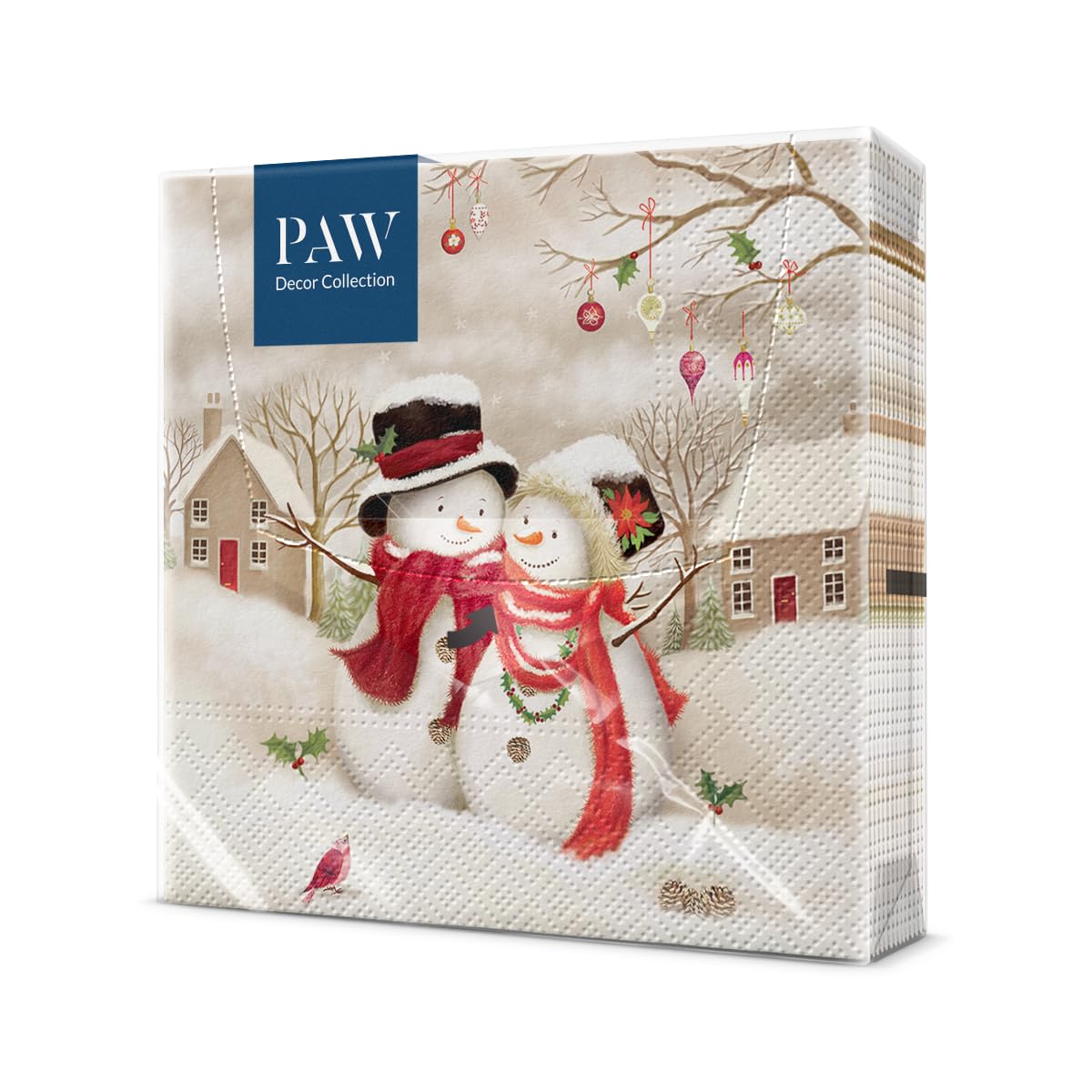 Paw - Napkins 3-Ply (33 x 33 cm) I 20 Pieces I Paper Napkins Colorful for The Christmas Table I Napkins - Christmas, Winter, Stars, Snow, Snowmen I Snowy Family