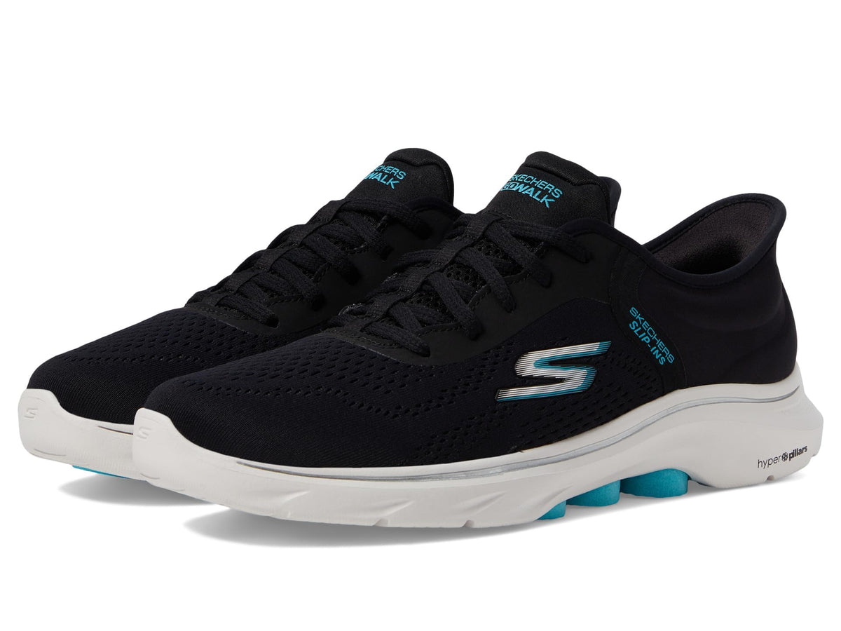 Skechers Women's Go Walk 7 Valin Hands Free Slip-Ins Sneaker, Black/Aqua, 9.5
