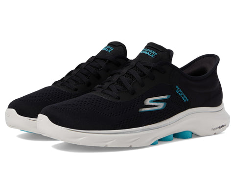 Skechers Women's Go Walk 7 Valin Hands Free Slip-Ins Sneaker, Black/Aqua, 8.5