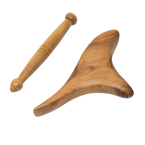 Honbay 2PCS Reflexology Tools Wood Body Massage Tools Triangle Massager Wooden Gua Sha Board Scraping Board Foot Massage Stick Tool Head Neck Hand Waist Calf Leg Foot Massager (Camphor Wood)