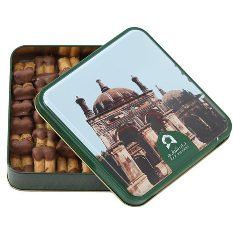 Chocolate Covered Cashew & Pistachio Baklava Pastry Fingers - Bab Sharqi Elegant Baklava Gift Box - Chocolate Covered Baklava Sweets Gift Tin, Authentic Middle Eastern Sweets (350g)