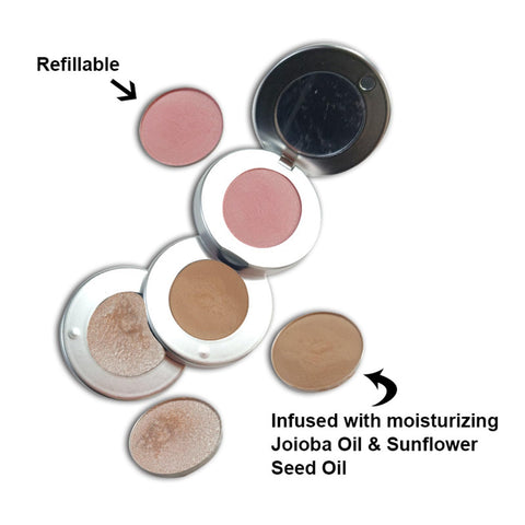 Joyeee Blush Contour and Highlighter Palette, 3 in 1 Face Contouring, Pink Blusher for Cheeks and Natural Glitter Highlighter Powder Makeup Palet with Brush and small Mirror, Compact Stackable