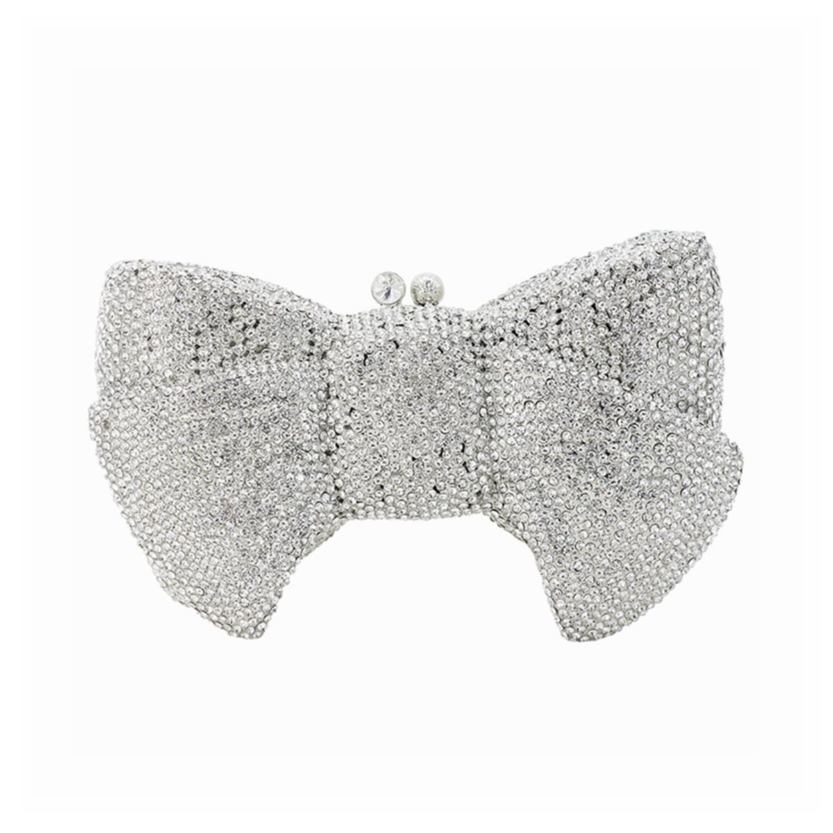 DJBM Sweet Bow Rhinestone Crystal Evening Clutch Diamond Evening Bags Purses and Handbags for Women Formal Party Wedding, Silver