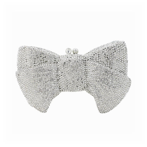 DJBM Sweet Bow Rhinestone Crystal Evening Clutch Diamond Evening Bags Purses and Handbags for Women Formal Party Wedding, Silver