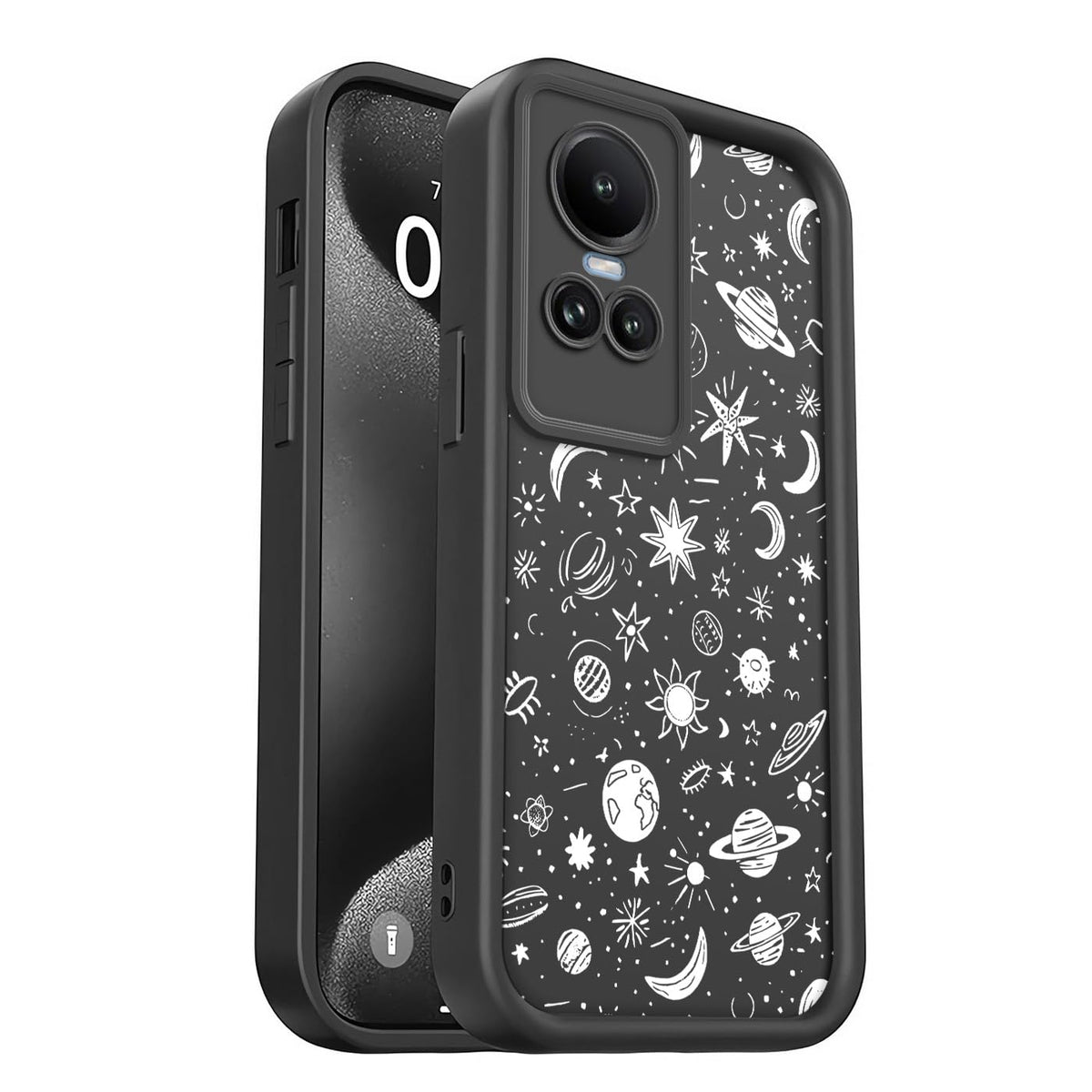 PanXCase Case for Oppo Reno 10 5G / Oppo Reno 10 Pro 5G - Silicone Fit Lightweight Slim Soft Elegant Design, Camera Protection Shockproof Ultra Thin Bumper Cover (Black,Planets)