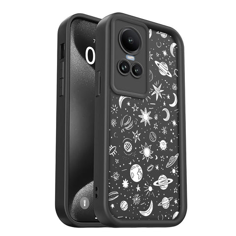 PanXCase Case for Oppo Reno 10 5G / Oppo Reno 10 Pro 5G - Silicone Fit Lightweight Slim Soft Elegant Design, Camera Protection Shockproof Ultra Thin Bumper Cover (Black,Planets)