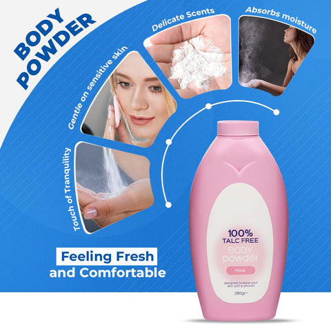 Zopper - Body Powder Talc-Free Delicate Scents of Rose & Lavender Combo Pack 280g for Silky Smoothness Leaves Your Skin Soft