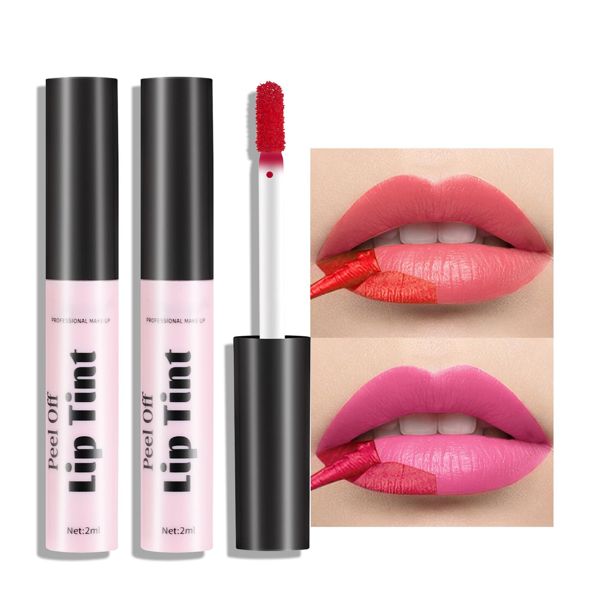 Erinde 2 Colors Peel Off Matte Lip Tint Stain, Magic Tattoo Lip Gloss, Waterproof Tinted Lip Stain, Non-Stick Cup, Long Lasting Natural Nude Matte Lip Makeup, Set B