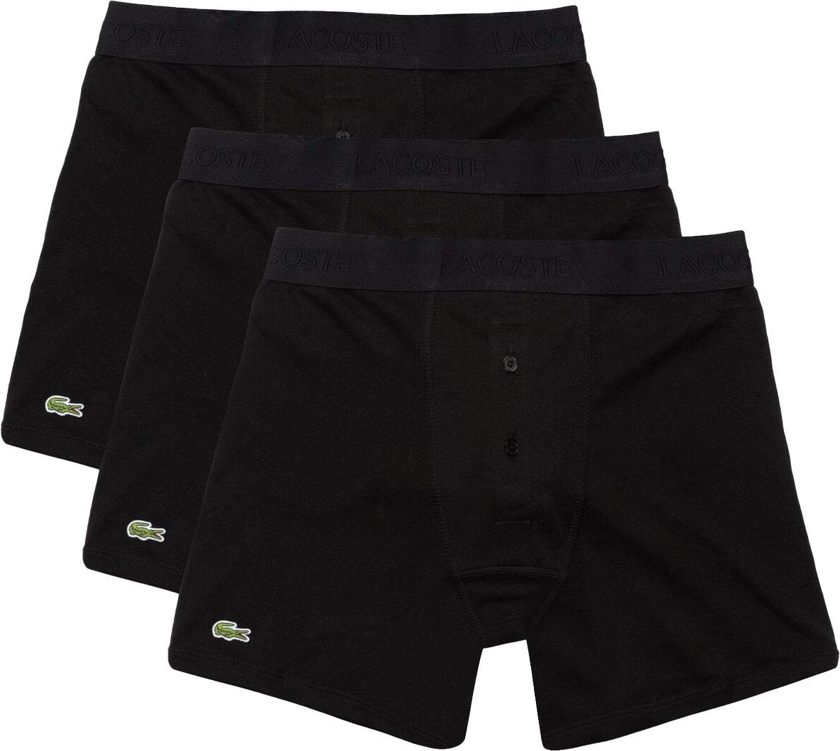 Lacoste Mens Essentials Classic 3 Pack 100% Cotton Boxer Briefs, Black, X-Large
