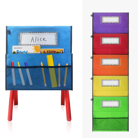amzoya 6PCS Classroom Chair Pockets Set Student Chair Organizer with Name Tag?Chair Storage,Seat Pouches Students