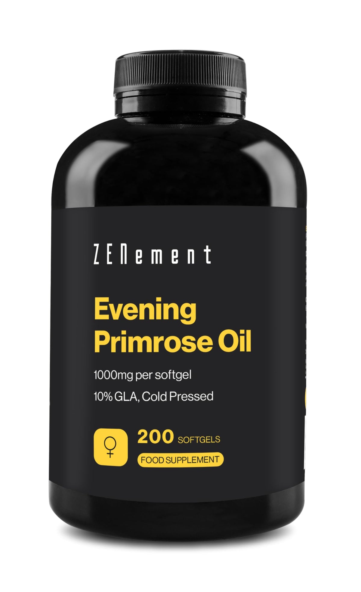 Evening Primrose Oil, 1000mg per softgel, 10% GLA, Cold Pressed, 200 Softgels | Good for Women's Health, Menstrual Symptoms and to Help Maintain Healthy Skin and Bones | Zenement