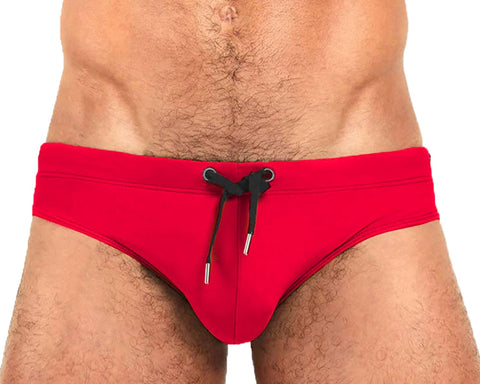 YouKD Men's Quick Dry Swimming Trunks Briefs Solid Swimwear Boxer Swimsuit Underwear with Elastic Drawstring A Red