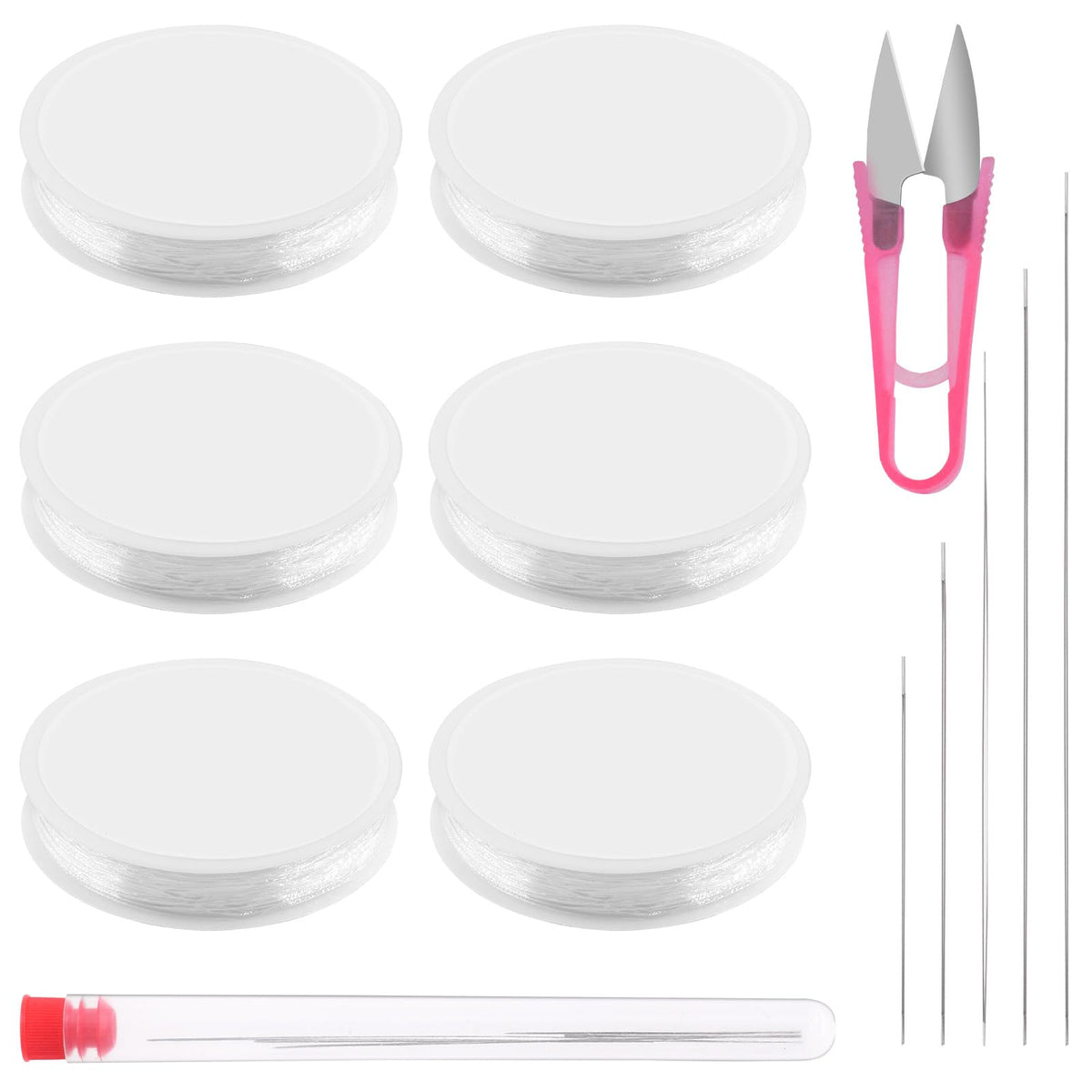 Mardatt 12Pcs Elastic Bracelet String Cord Kit Includes 0.4mm 0.5mm 0.6mm 0.7mm 0.8mm 1mm Stretchy String, Beading Needles, Scissors, Clear Elastic Thread Crystal Stretchy String for Jewelry Making