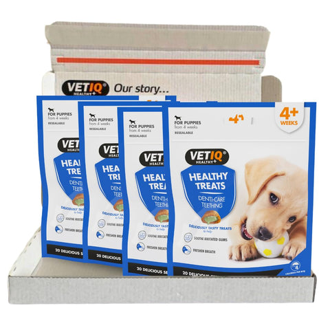 VetIQ Healthy Treats Teething, 4x 50g, Natural Dog Treats, Puppy Treats for Healthy Teeth, No Artificial Colours/Sugar, Omega-3 Fatty Acids, Clove Oil, Chamomile & Peppermint Extracts For Fresh Breath